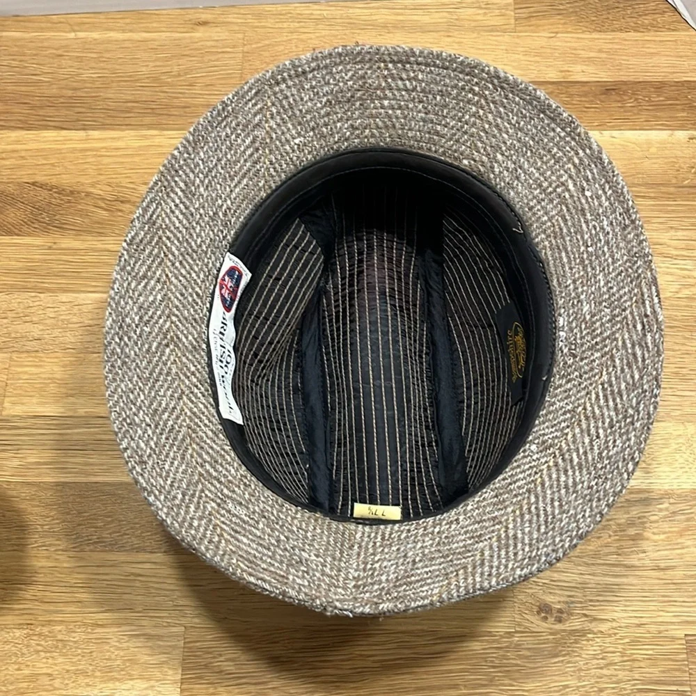 Vintage Hampshire Club Brown Tweed Fedora Hat 100% British Wool Men’s 7 7 1/8